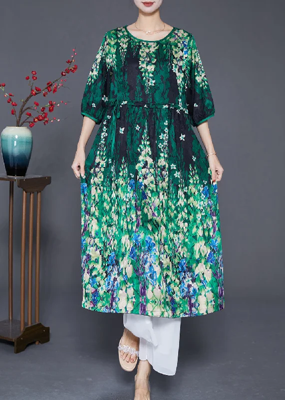 Elegant Oversized Cinched Wear On Both Sides Silk Long Dresses Summer