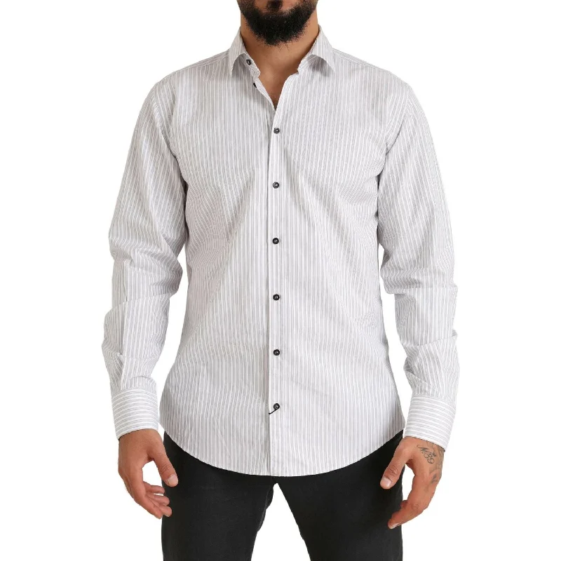 Dolce & Gabbana Elegant White Striped Cotton Dress Shirt