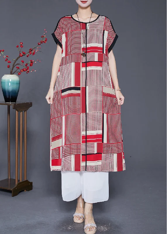 Bohemian Red Oversized Print Silk Long Dress Summer