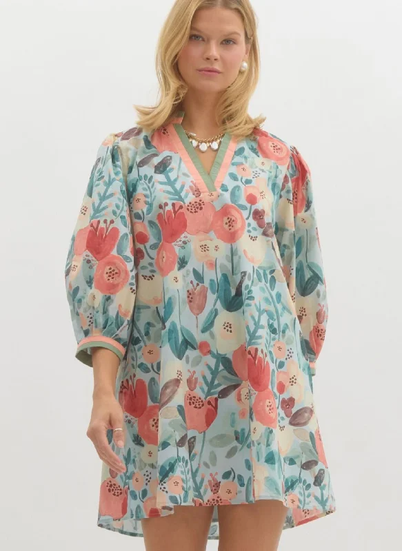 Blooming Berries Dress - Seafoam
