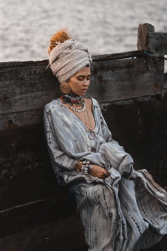 Maxi Kaftan Dress Tie Dye Light Grey