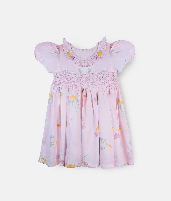 Pink Meadow Smocked Girls Dress with Frill Collar