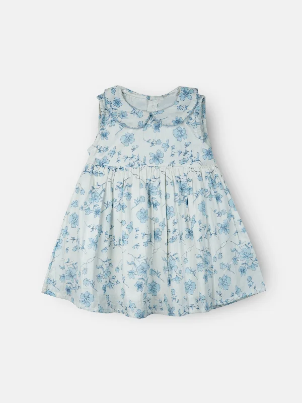 Pastel Blue Floral Girls Dress & Headband