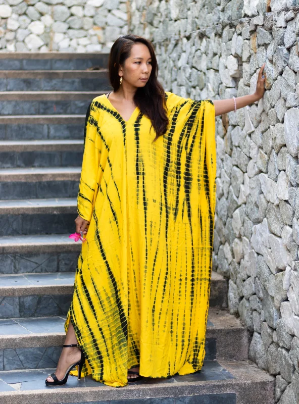 Maxi Kaftan Dress Tie Dye Yellow