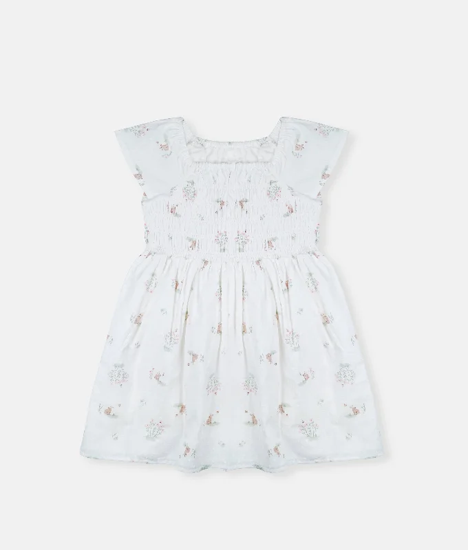 Rabbit Print Short Sleeved Smocked Dress