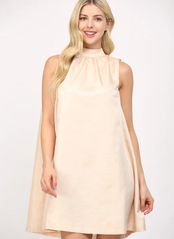 Satin A-Line Halter Dress - Champagne
