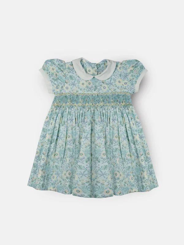 Mint Green Wild Flower Smocked Girls Dress
