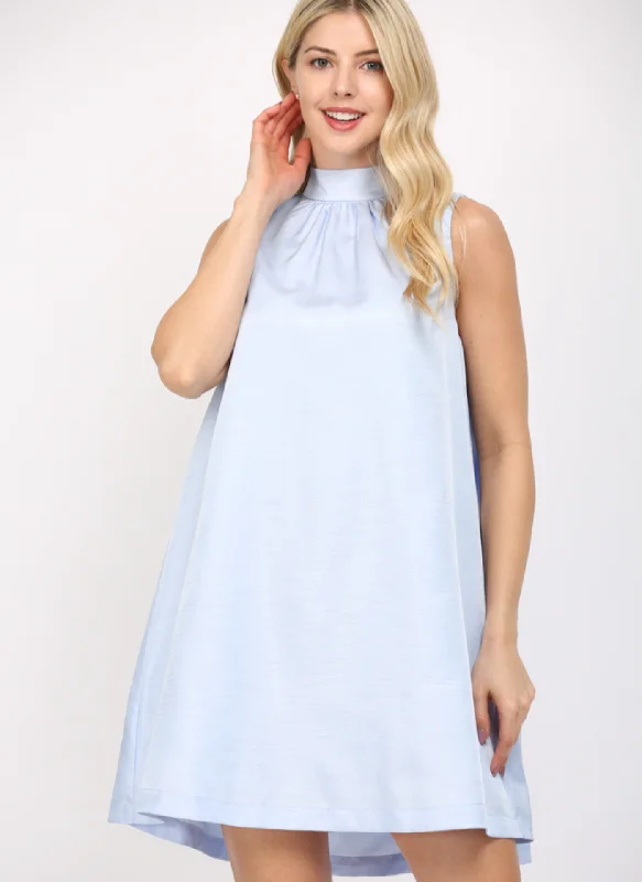 Satin A-Line Halter Dress - Baby Blue