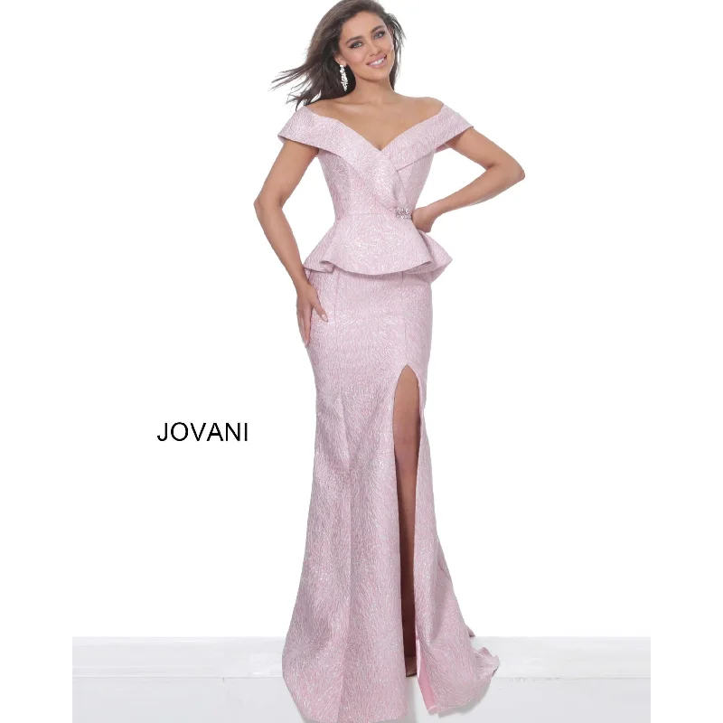 Jovani 03944 Rose Off the Shoulder High Slit Evening Dress