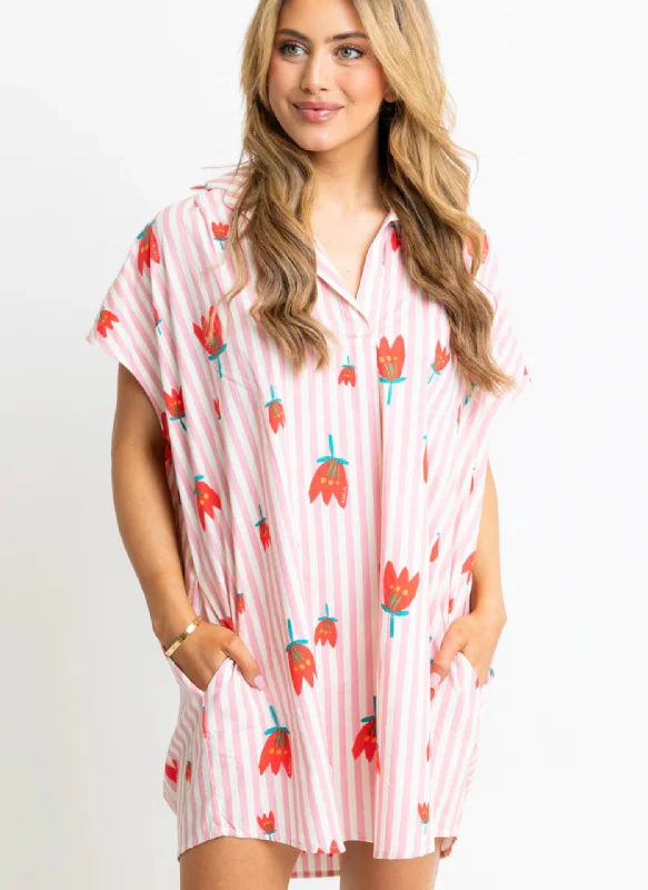 Stripe Poppy V-Neck Dress