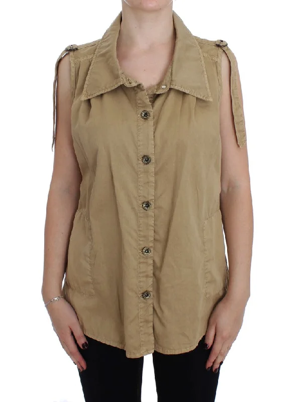 Beige Sleeveless Cotton Blouse Modern Oversized Blouse
