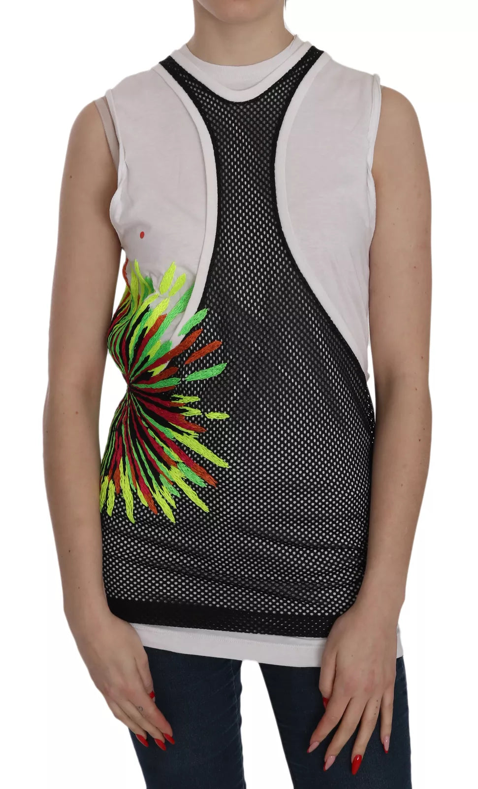 Black White Crew Neck Sleeveless Cotton Blouse Sweetheart Neck Blouse