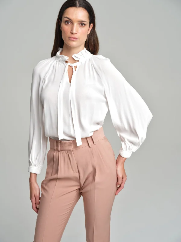 Blouse with flower apliqué on neckline Casual Button Blouse