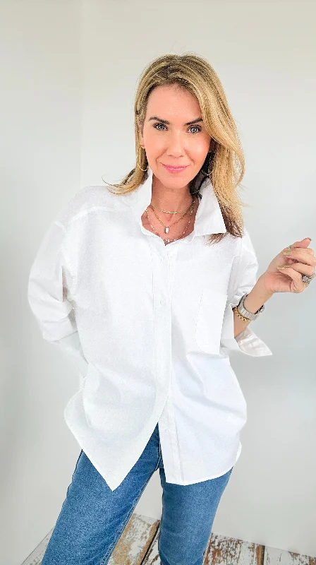 Chic Comfort Button-Down Blouse- White Chic Wrap Blouse