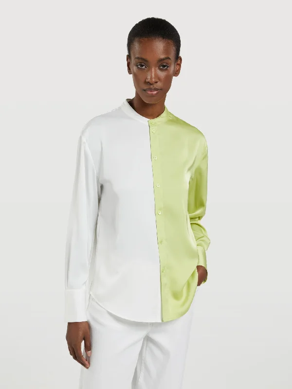 Colour Block Blouse Satin Bow Blouse