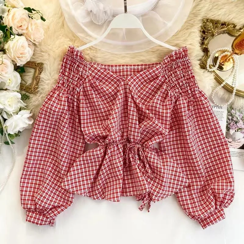 Decker Plaid Blouse Satin Long Blouse