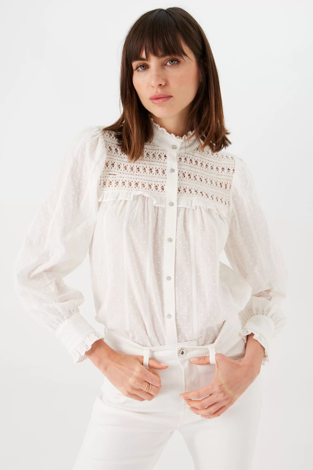 DOBBY BLOUSE OFF WHITE Off-Shoulder Wrap Blouse