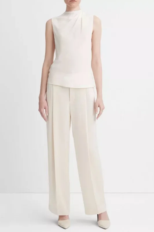 Draped Cascade Sleeveless Blouse Elegant Semi-Sheer Blouse