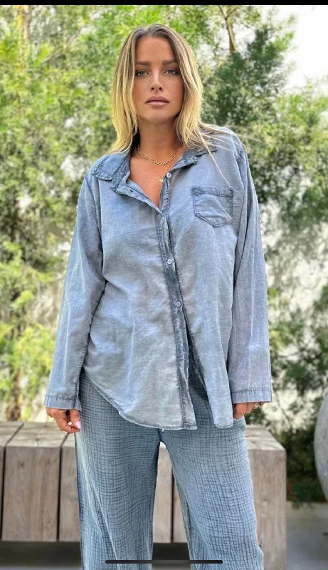 E  new vual blouse gray High Neck Blouse