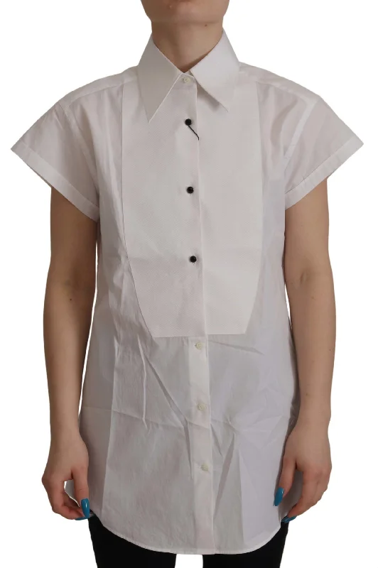 Elegant Sleeveless Tuxedo Blouse With Crystal Buttons Semi-Sheer Blouse