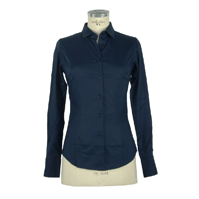 Elegant Slim Fit Blue Blouse Embellished Collar Blouse