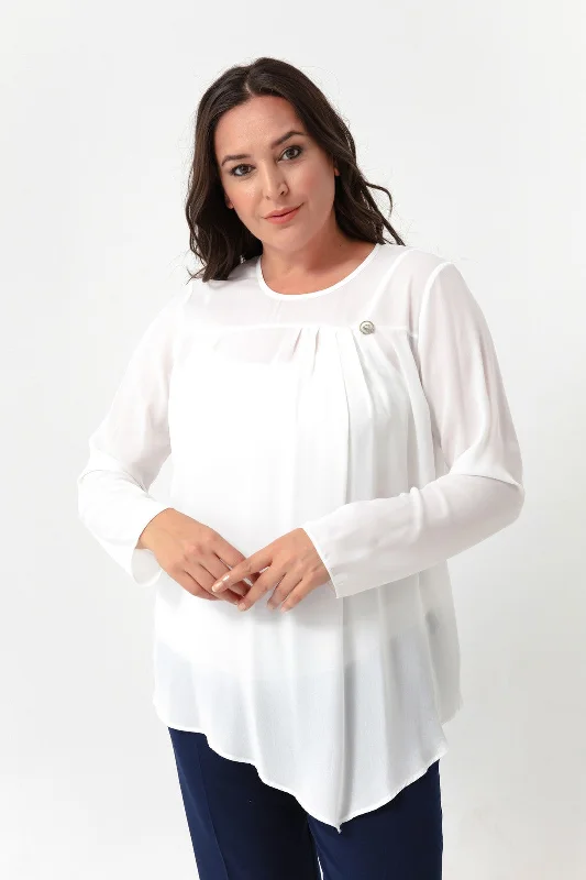 Female Bike Collar Big Size Blouse Semi-Sheer Blouse
