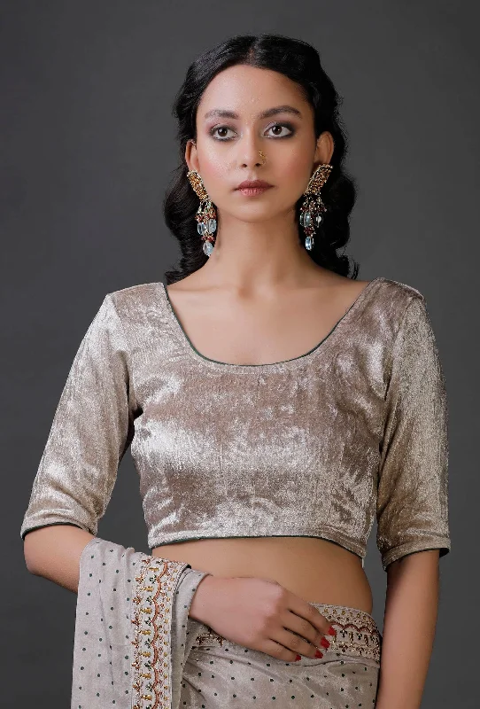 Grey Velvet Blouse High Neck Blouse