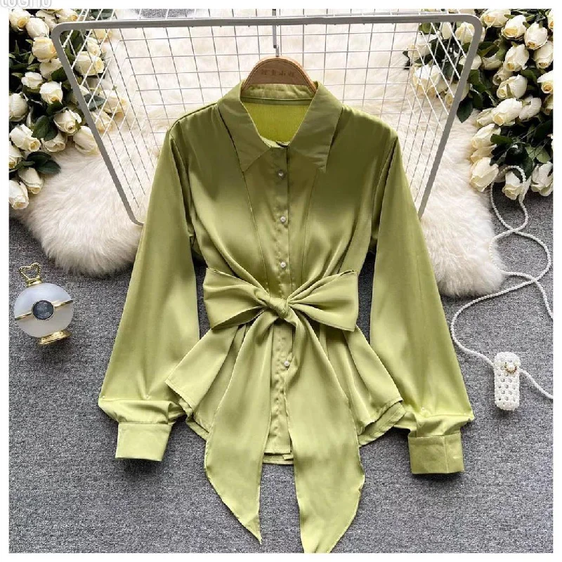 Jade Silk Blouse High Neck Blouse