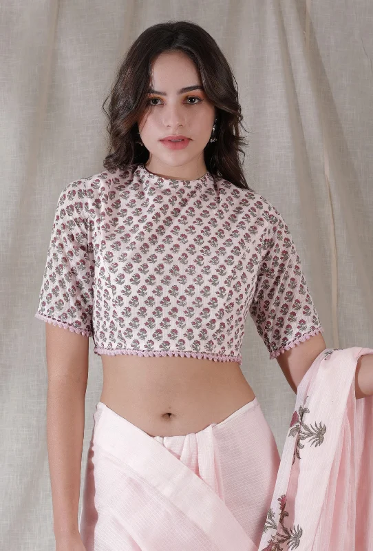 Lemonade pink color kota cotton blockprinted blouse Delicate Pleat Blouse