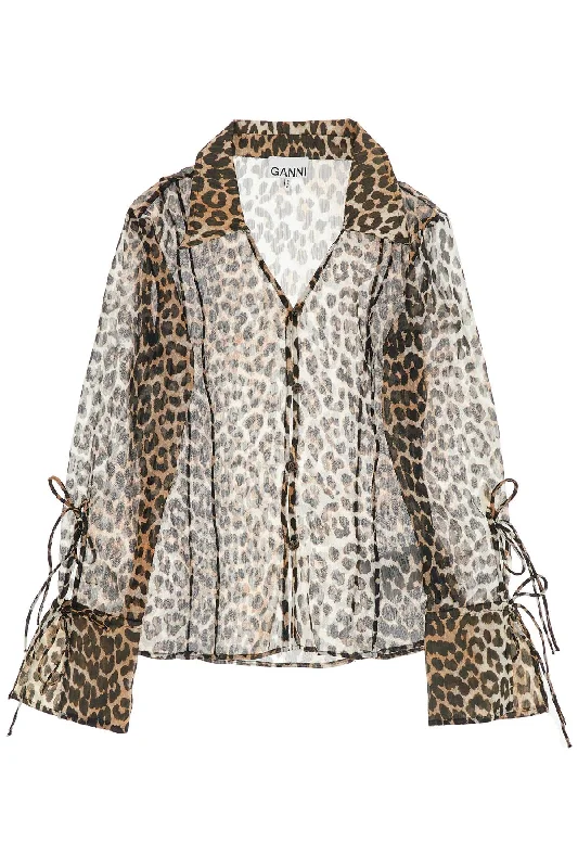 GANNI leopard print chiffon blouse Double-Layered Blouse