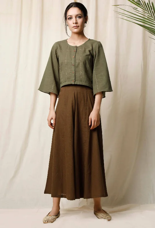 Light Green Cotton Slub Blouse Sheer Mesh Blouse