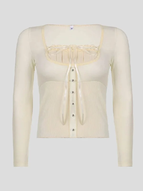 Coquette Long Sleeve Blouse Top Embroidered Cotton Blouse