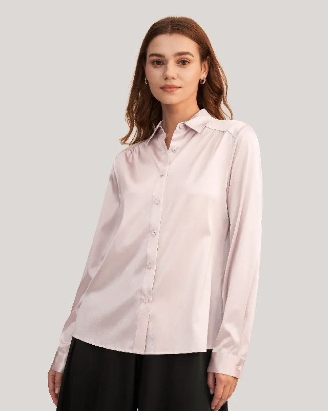Long Sleeves Collared  Silk Blouse Chic Ruffle Blouse