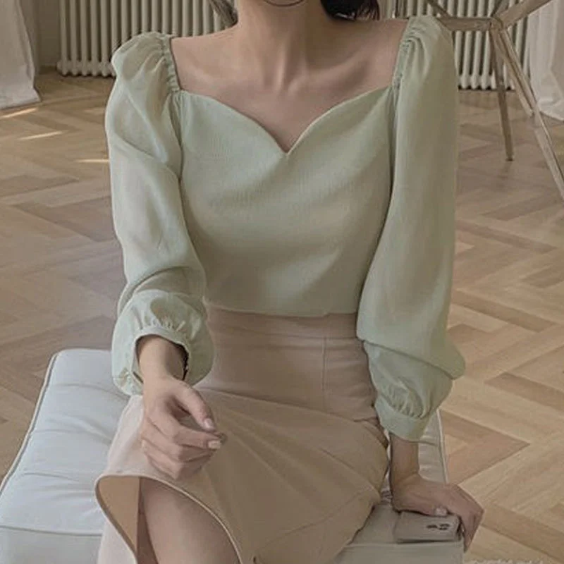 Loose Puffed Sleeve Blouse Blouse Woman Cotton Casual Blouse