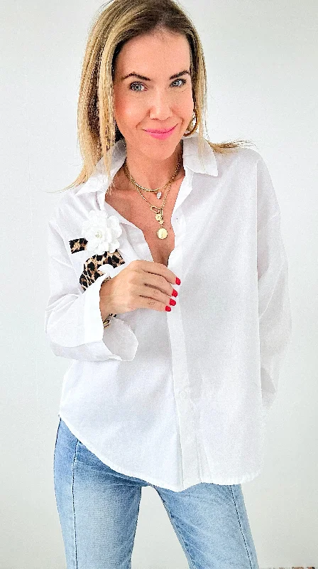 Luxe Leopard Italian Blouse Stretchy Fitted Blouse