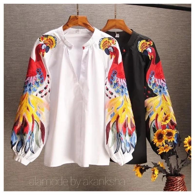 Luxury Renedy Embroidered Blouses Double Button Blouse
