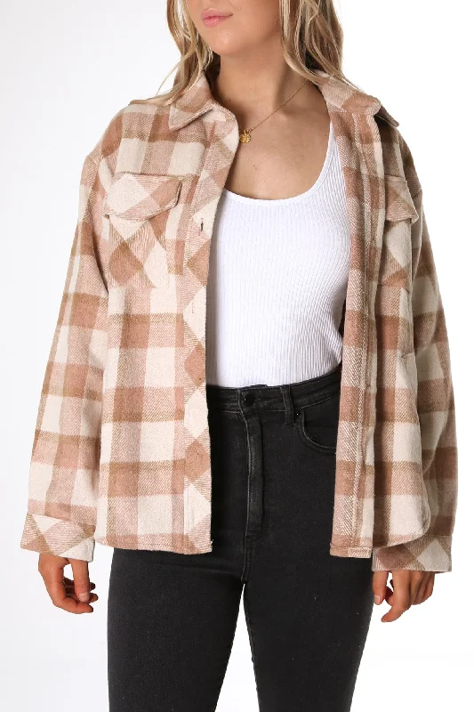 Maison Shacket Beige Asymmetric Hem Blouse