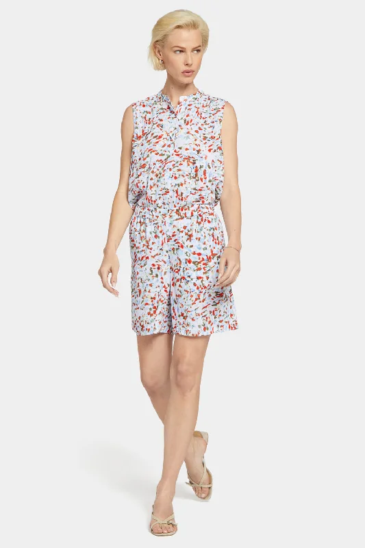 Mandarin Blouse And Short Set - Artesia Feminine Satin Blouse