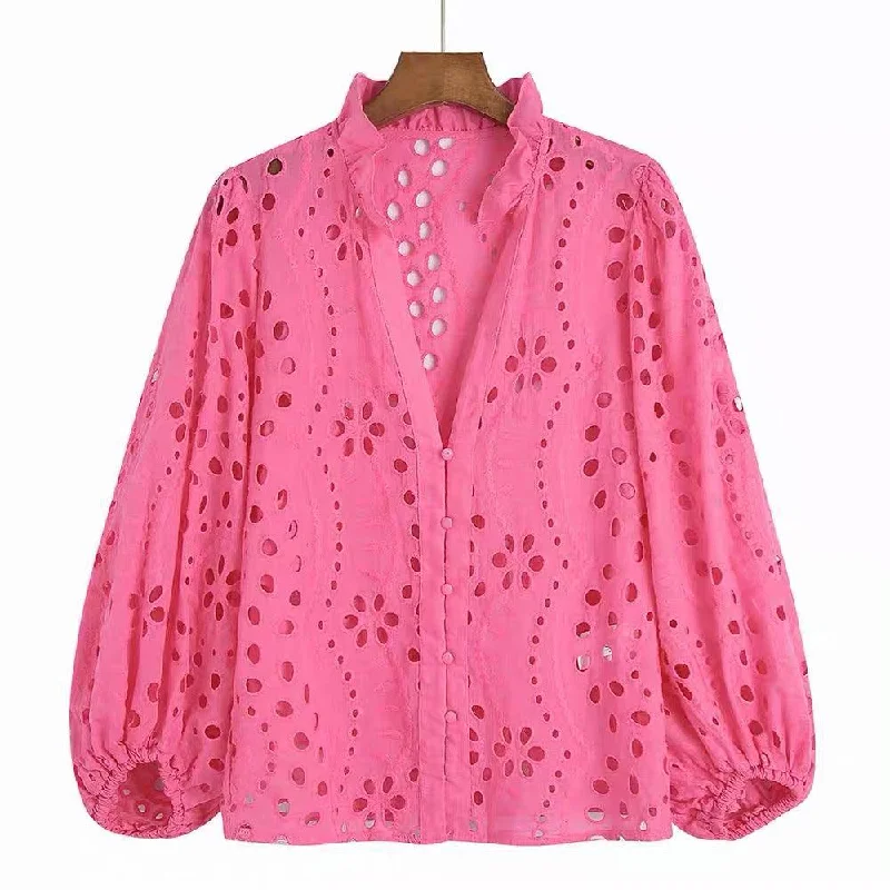 Marianna Premium Eyelet Blouse Casual Relaxed Blouse