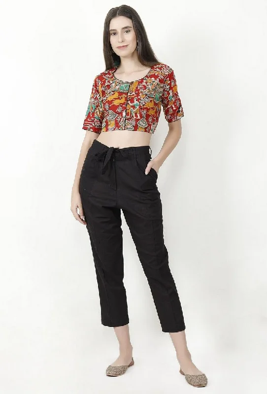 Maroon Pure Cotton Kalamkari Blouse Silky Draped Blouse
