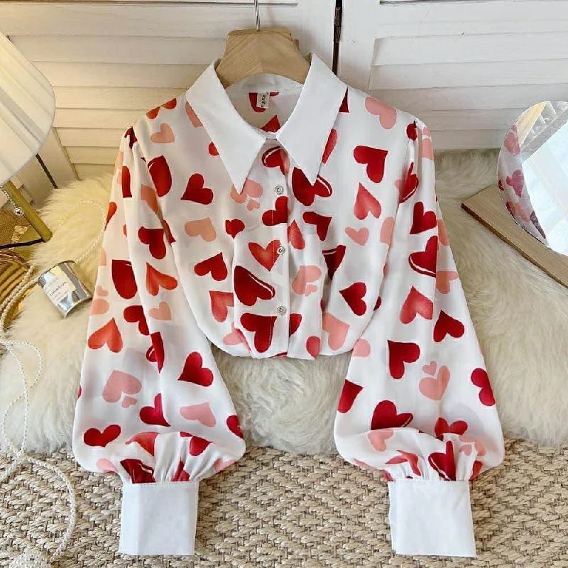 Martha Hearts Blouse Feminine Ruffle Blouse