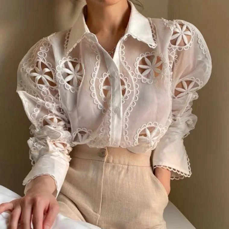 Milan Eyelet Blouse Cotton Casual Blouse