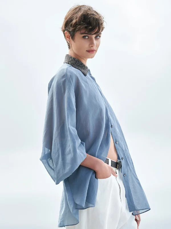 Monili Collar Organza Blouse Peter Pan Collar Blouse