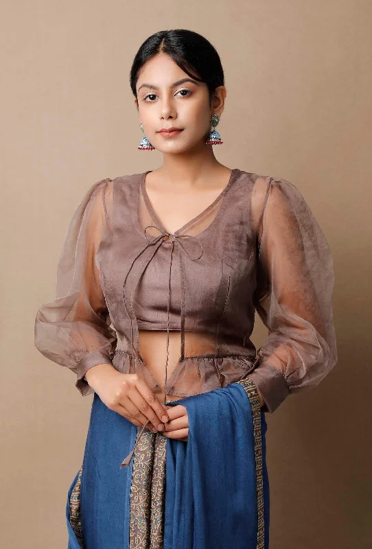 Mud Brown Organza Blouse Pastel Color Blouse