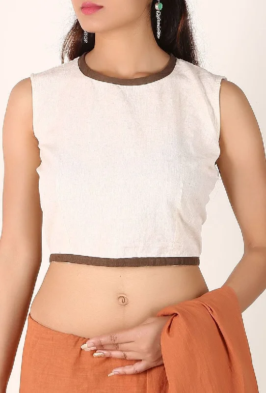 Off White Padded Cotton Blouse With Keyhole Back Oversized Silk Blouse
