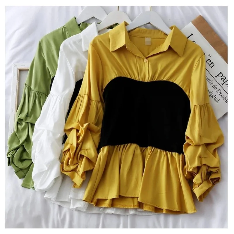 Panelled Lantern Sleeve Blouse Lightweight Floral Blouse