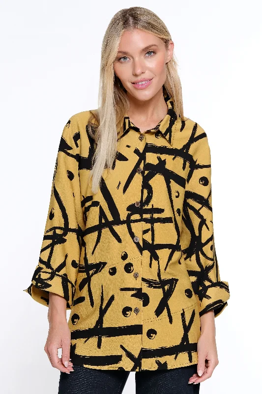 Printed Woven Button Front Blouse - Women's - Gold Boho Chic Blouse