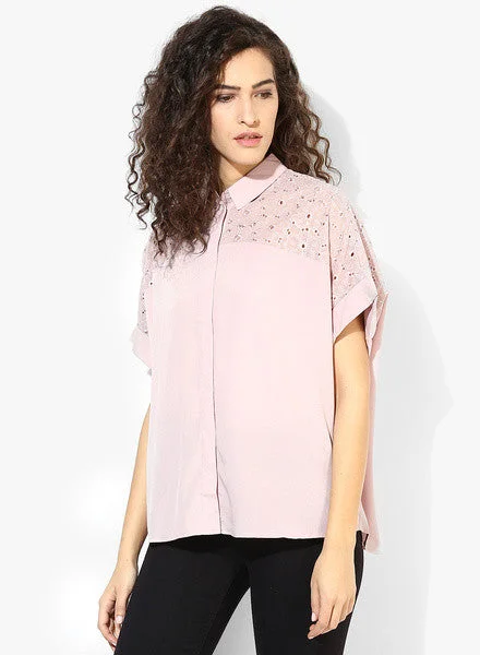Mango Embroidered Appliqué Blouse Wrap Front Blouse