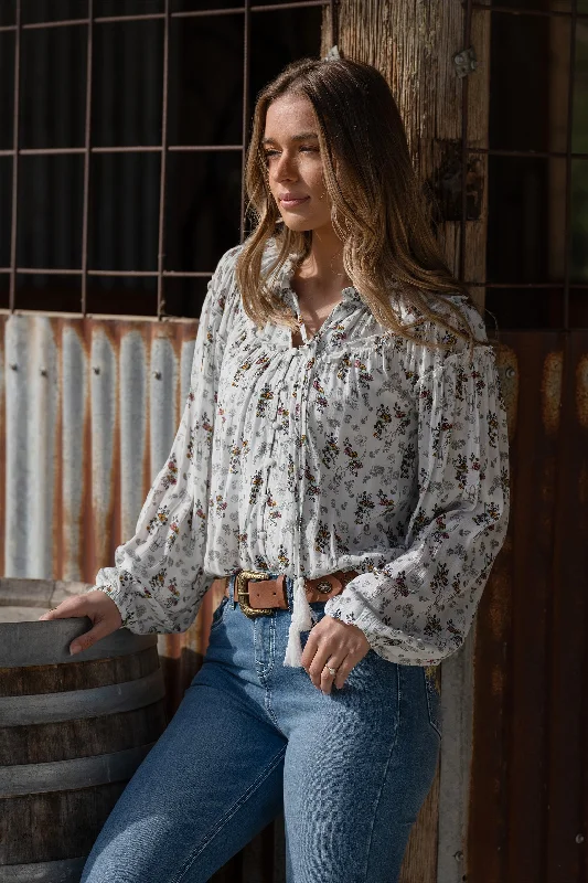 Pure Western Ladies Selina Blouse - Ivory/Multi - P4W2541910 Side Tie Blouse