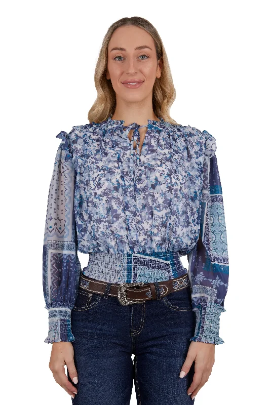 Pure Western Ladies Vivian Blouse - Navy - P4W2543912 Floral Print Blouse